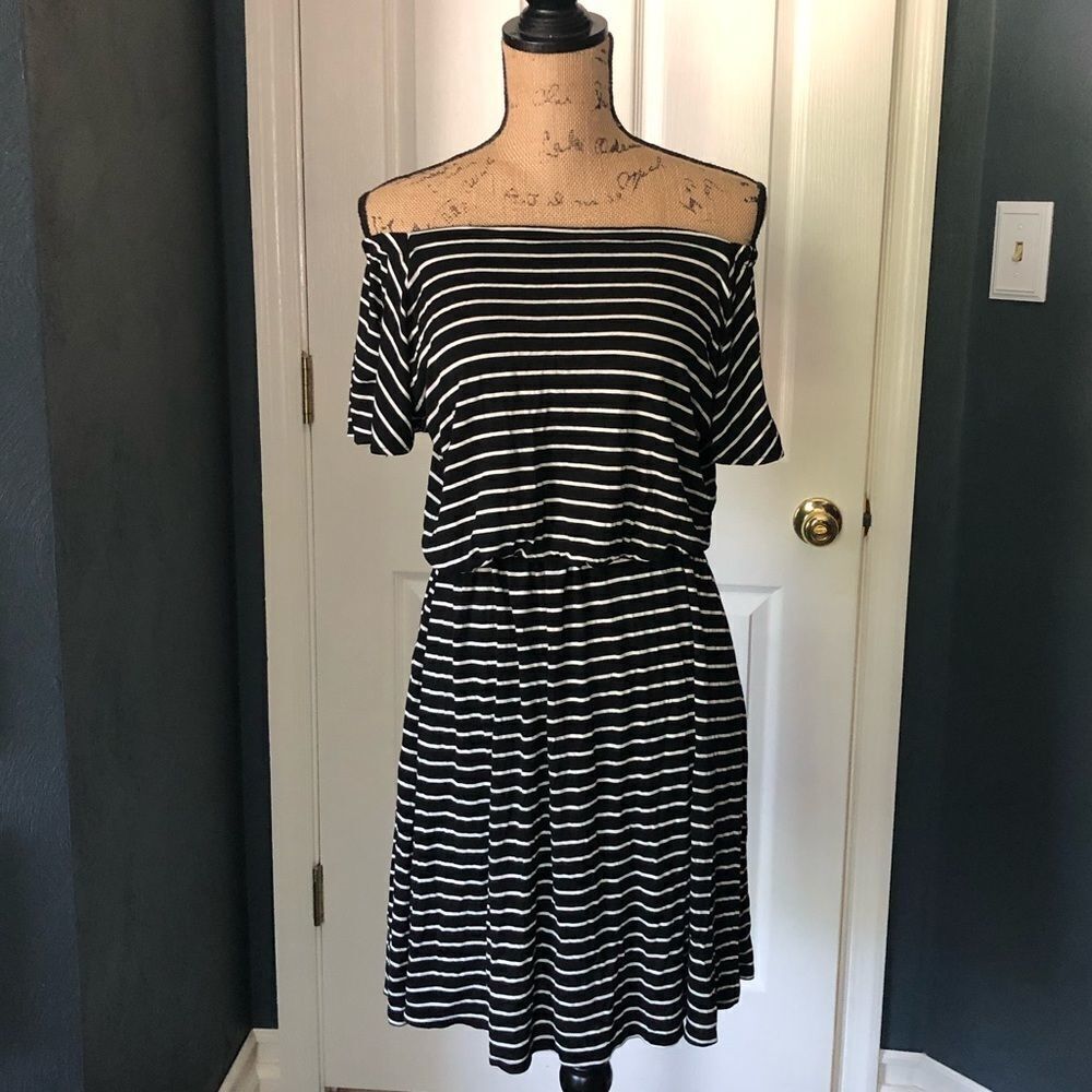 Off the shoulder Loft black and white stripe dress